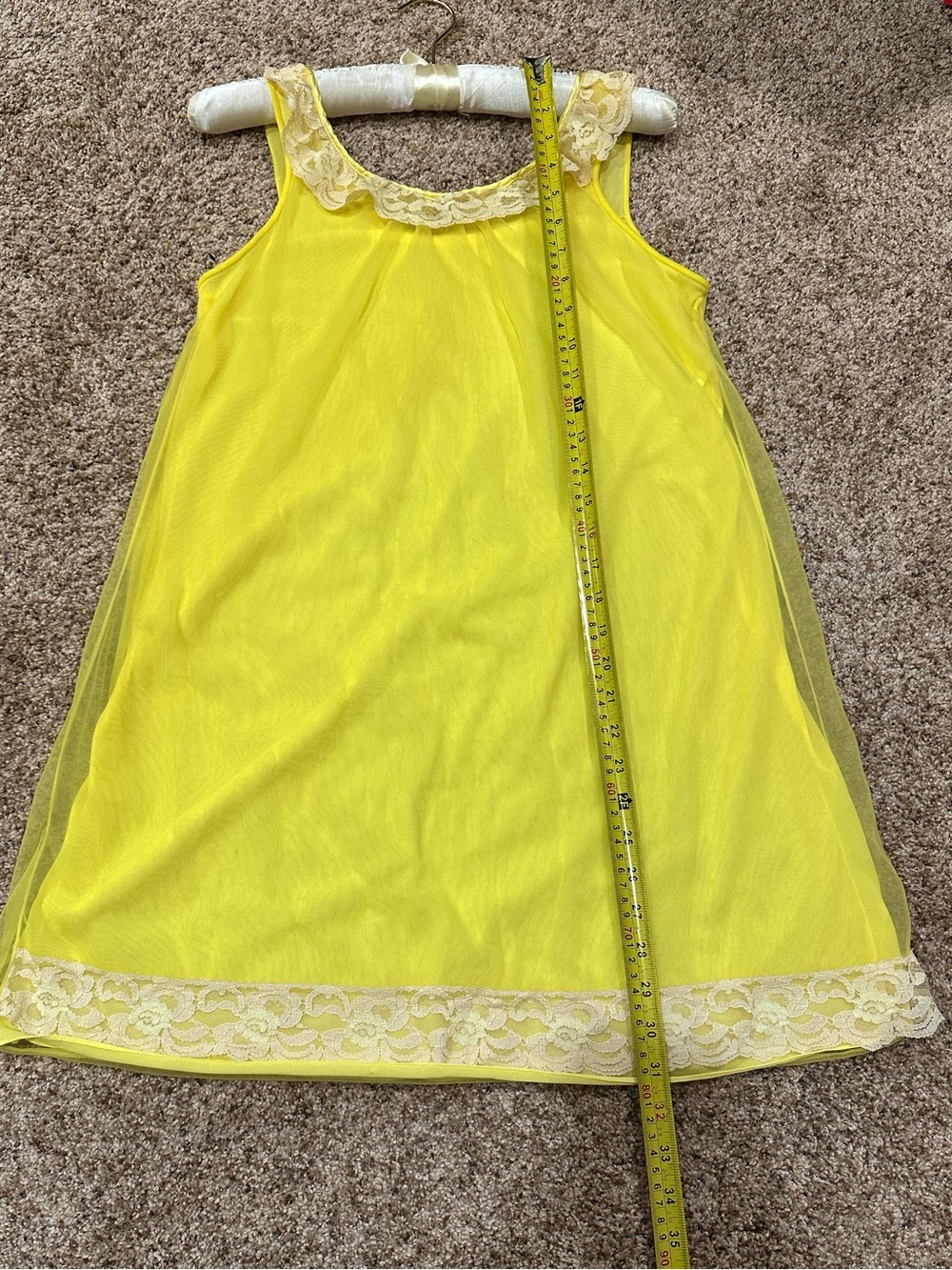 VTG 1960s Sheer Lemon Yellow Chiffon Babydoll Nightgown Cream Lace XS/S - Picture 9 of 10
